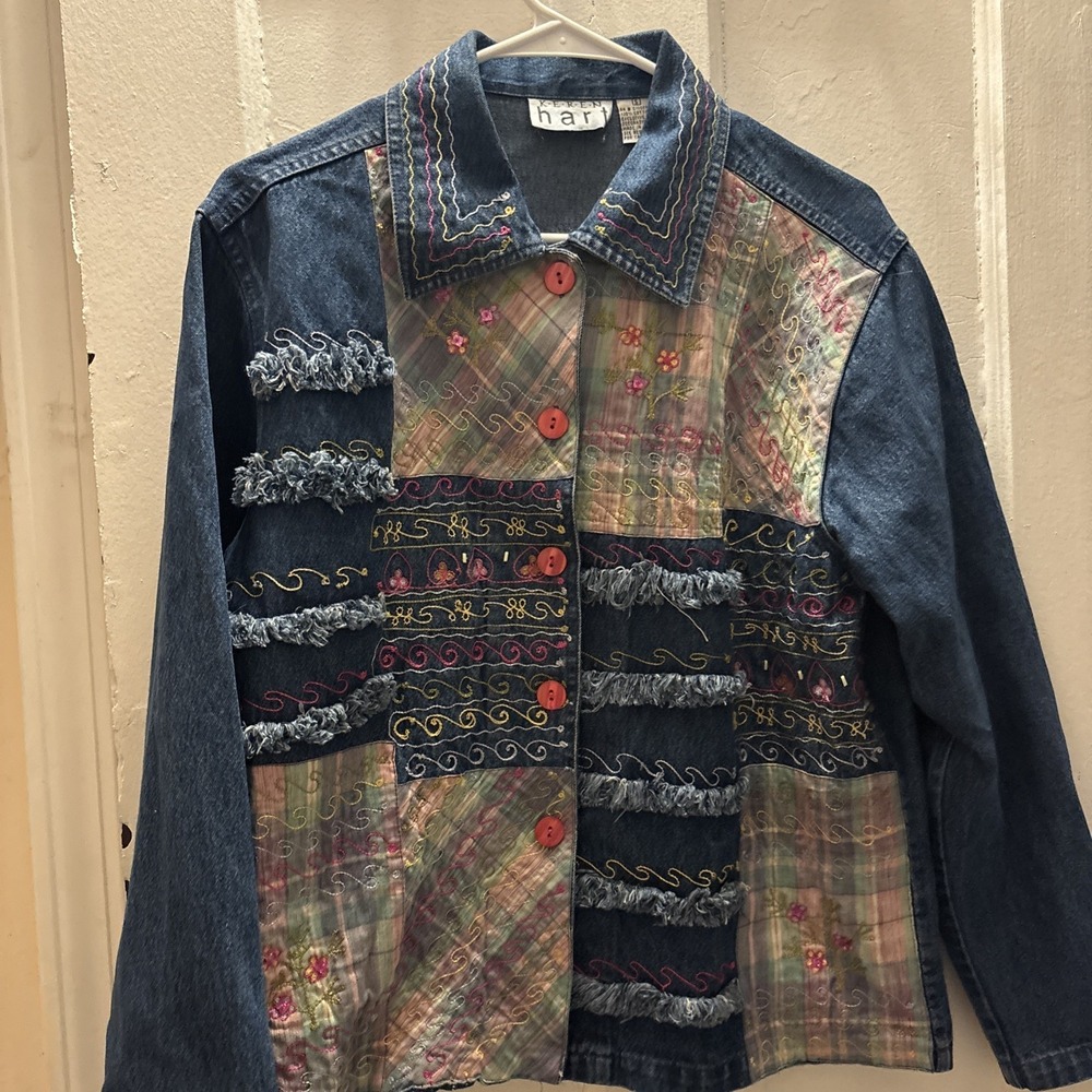 Vintage Keren Hart Denim 100 % Cotton . Patchwork Shirt Jacket Small Women